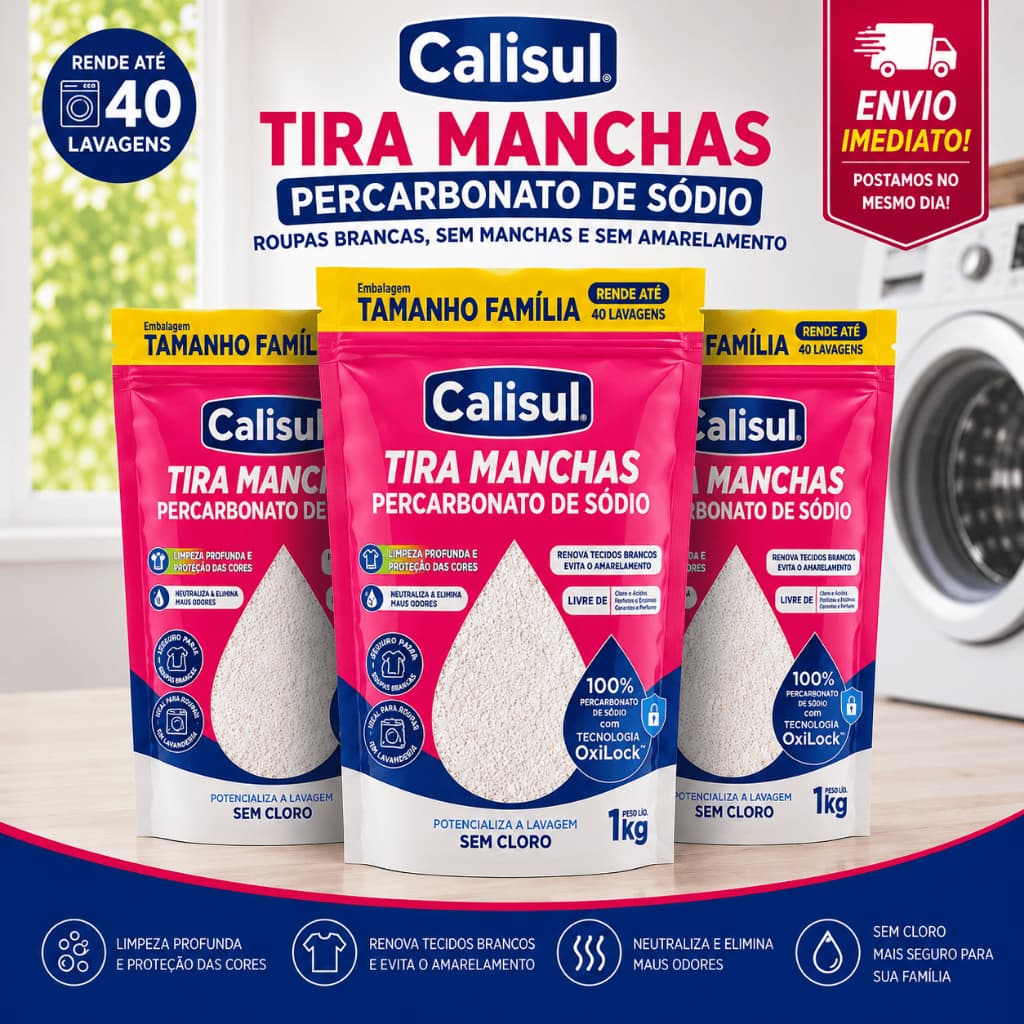 Percarbonato de Sodio Calisul -  100% Pure  - Tira Manchas Roupas Brancas e Coloridas