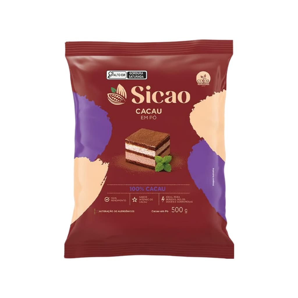 Sicao Cacau em Pó 100% 500g Puro e Natural Para Confeitaria e Chocolateria