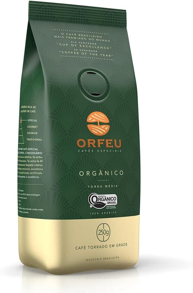 Orfeu Café Orgânico em Grãos, 100% Arabica, Torra Média, 250 g